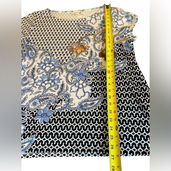 Chicos Paisley Sequin Embellished Tee Shirt Top Cotton Modal Womens Size Large - Picture 9 of 9